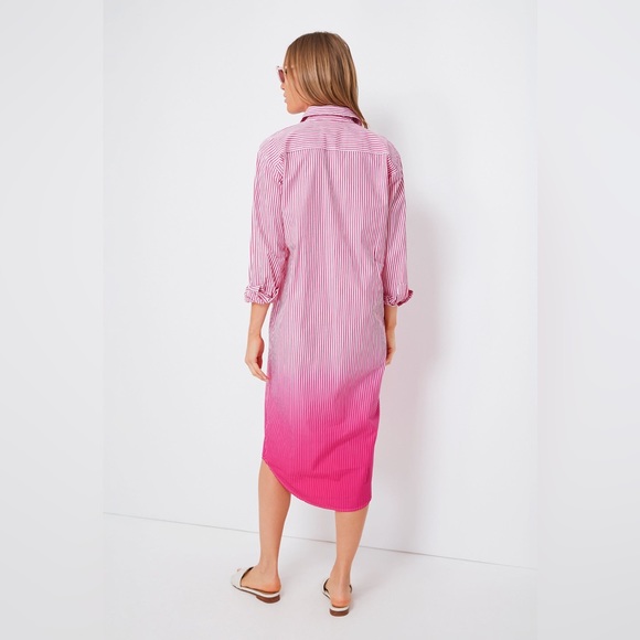 Solid & Striped The Shocking Pink Ombré Oxford Maxi Dress. Shirt Dress Cover-up - Picture 4 of 12